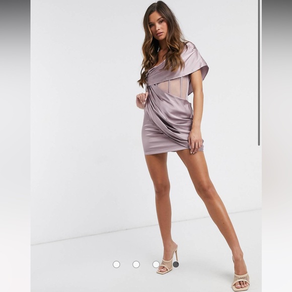 ASOS Ei8th Hour exclusive asymmetric drape satin mini dress corset waist new - Picture 1 of 7